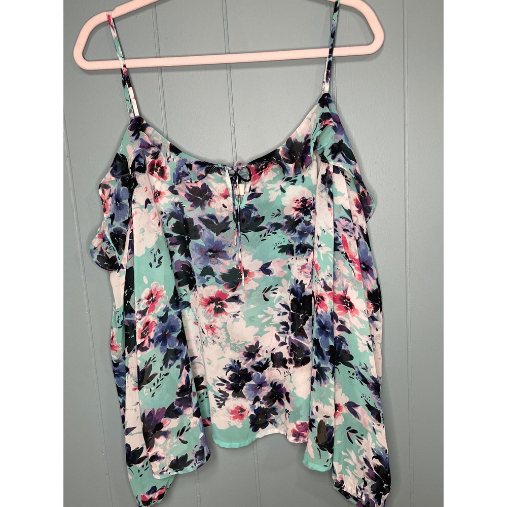 Arizona Jean Co Cold Shoulder Top Womens XXL Teal Floral Chiffon Blouse